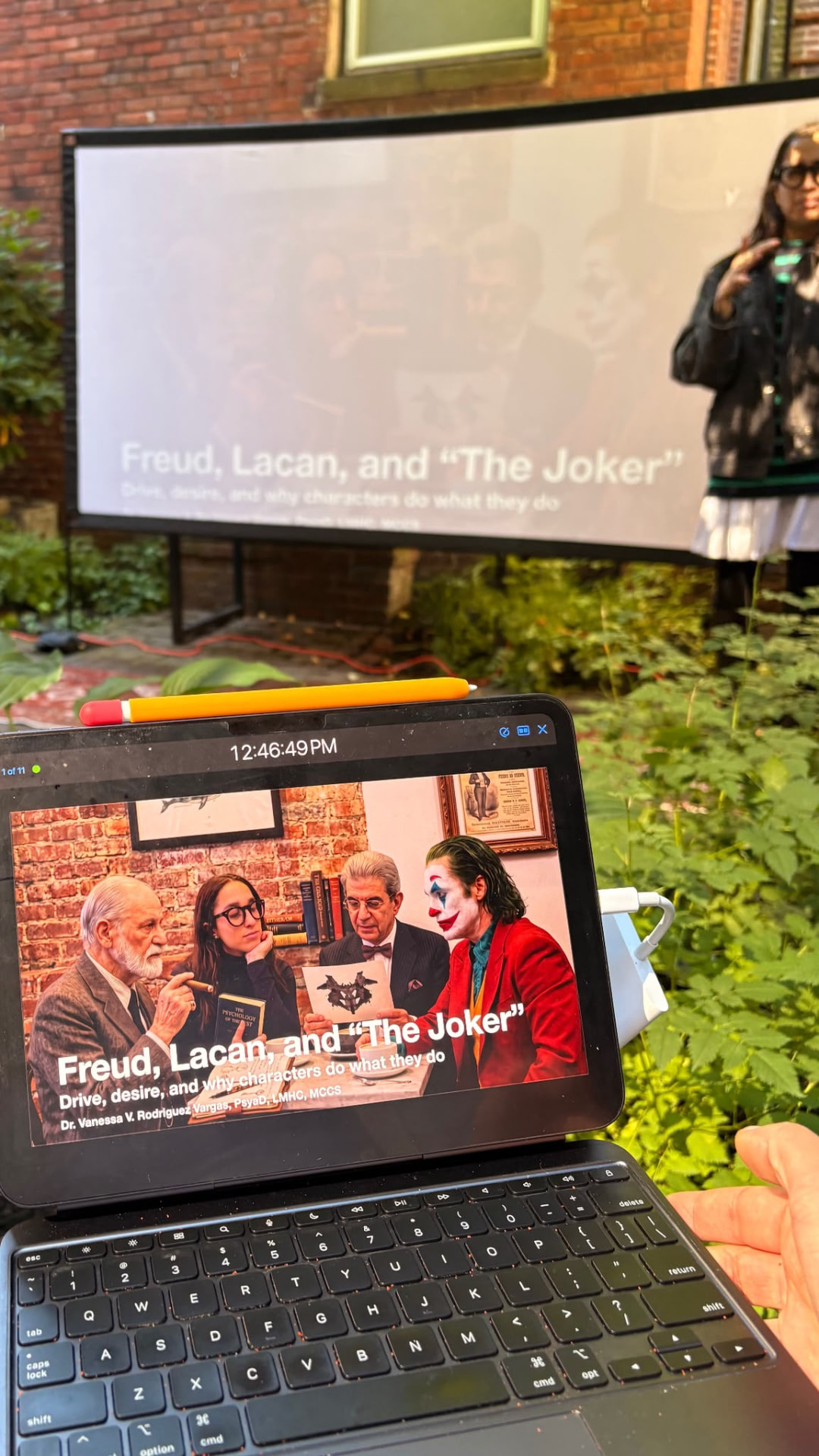 Freud, Lacan, and The Joker on screen during the discussion
